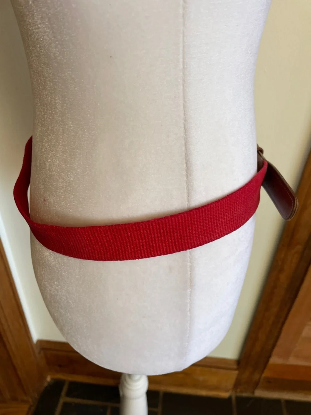 COACH Vintage Red Canvas Belt Brown Leather Trim and Brass Buckle 34